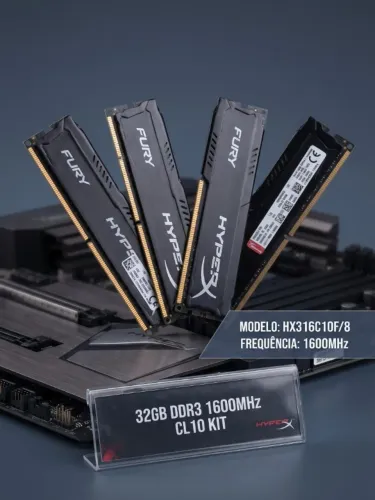 Kit 32gb (4x8gb) Memória Ram Ddr3 Kingston HyperX Fury 1600mhz Preto