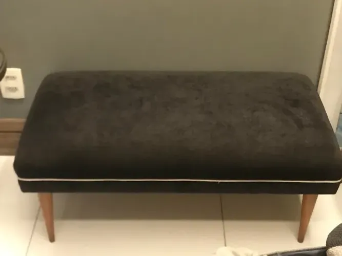 Banco Recamier / Puff Retangular - Veludo Preto - Ótimo Estado - Retirada - Copacabana