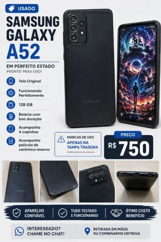 Samsung Galaxy A52 128GB Usado - Tela Original - Excelente Estado