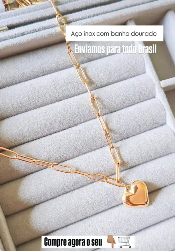 Colar dourado coração em aço inox 