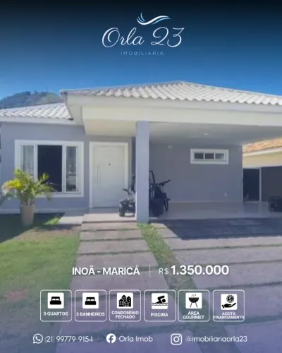 INOÃ, ORLA 23 IMOBILIÁRIA VENDE! Casa em condomínio fechado com ampla vista para pedra