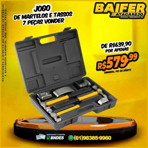 Jogo 7 Peças de Martelos e Tassos Vonder