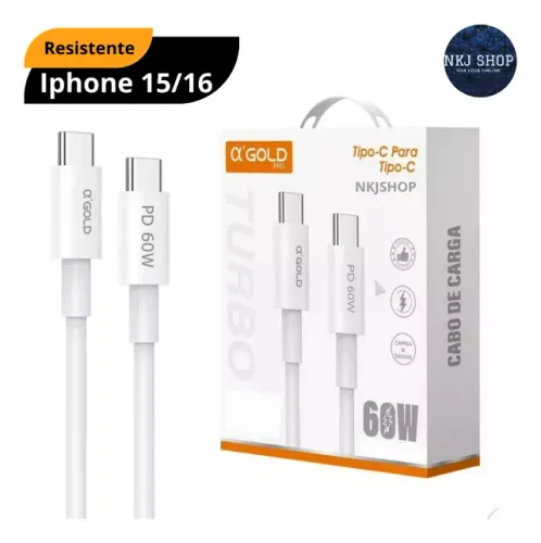 Cabo Usb C Tipo C Para Iphone 15 E 16 Fio Com 2 Metros Turbo Branco