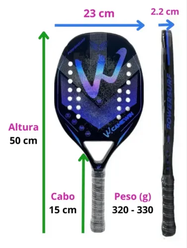 Raquete de Tênis de Praia Camewin Fibra de Carbono 3k Especial 2023 Cor Roxa Holografica