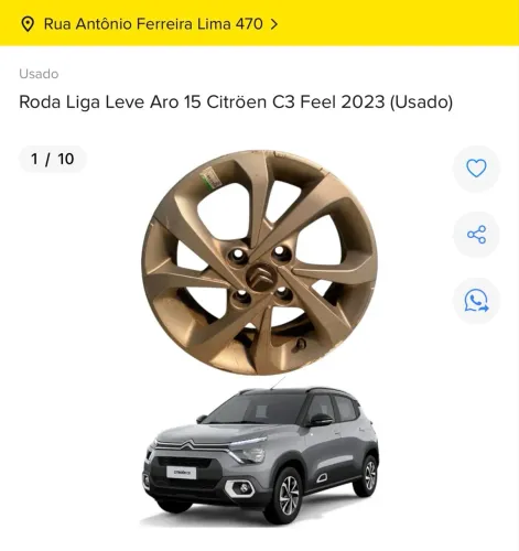 1 RODA LIGA LEVE CITROËN C3 FEEL 2023 