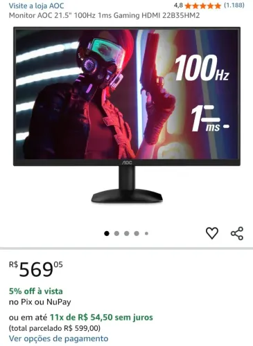 Monitor AOC 21.5" 100Hz 1ms Gaming