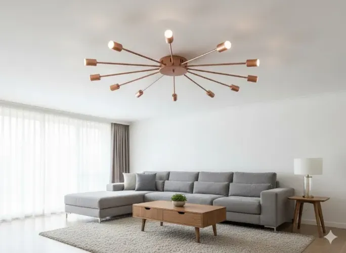 Plafon Articulado Moderno 12 Hastes Cobre - Luminária de Teto Industrial para Sala e Quart