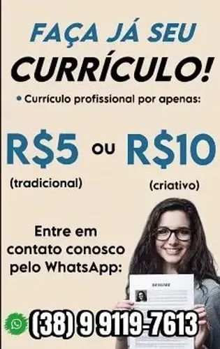 Faço CURRÍCULO tradicional e criativo de R$ 5 e R$ 10 !!