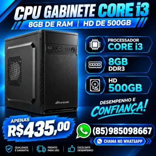 CPU Gabinete Core i3  8Gb de Ram HD de 500GB