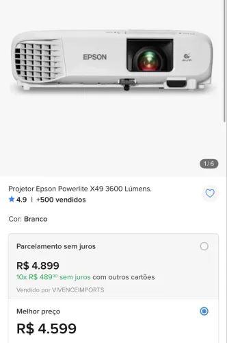 Projetor EPSON x49 3600 lúmens 