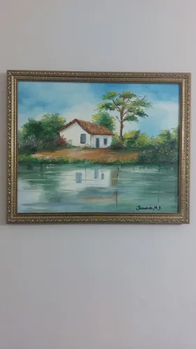 Quadro Pintura a Óleo sobre Tela - Casa Branca