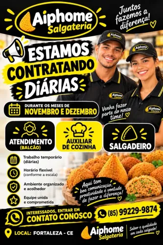 Estamos contratando auxiliar de cozinha salgadeiro