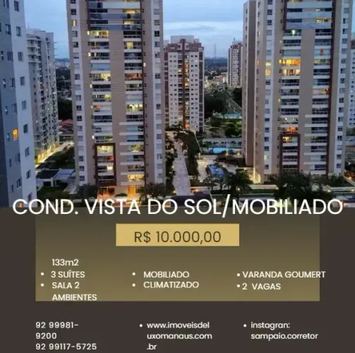MORADA DO SOL, COND VISTA DO SOL, MOBILIADO, 133M2, 3 SUÍTES, 2 VAGAS