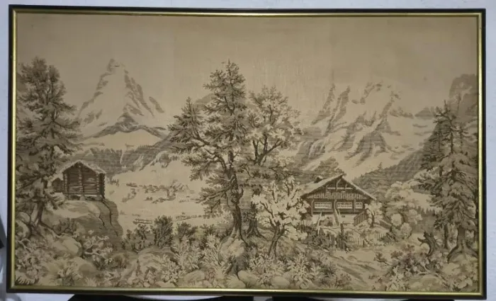Tapeçaria Vintage Grande Alpina Matterhorn Moldura Original Anos 60