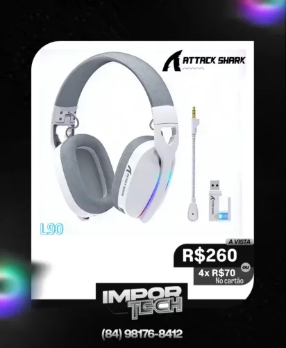 Headset Attack Shark L90 sem fio. @importech_084