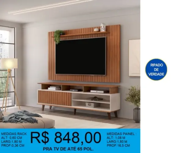 Conjunto painel + rack ripado - entrega grátis!