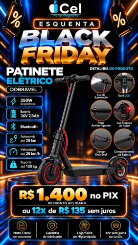 Patinete Elétrico Dobrável 350w | Bateria 36v 7,8Ah | Bluetooth