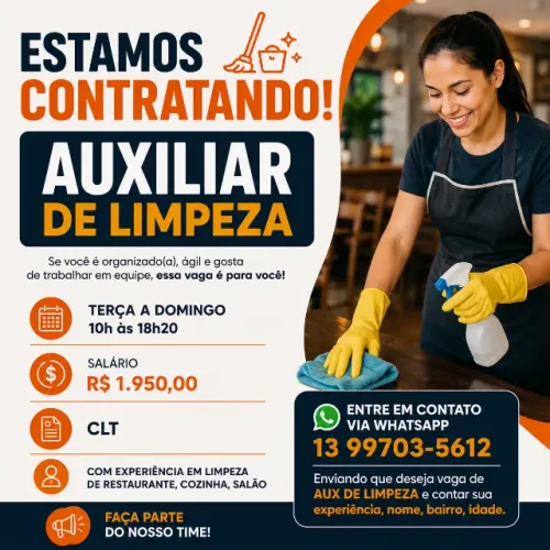 Auxiliar de Limpeza | Com Experiência - Restaurante 