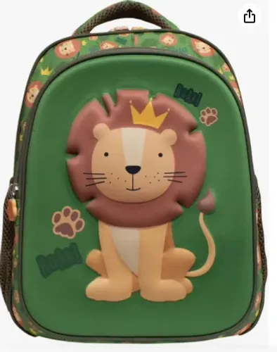 Mochila Infantil 3D Leao Menino Escolar Volta as Aulas Verde
