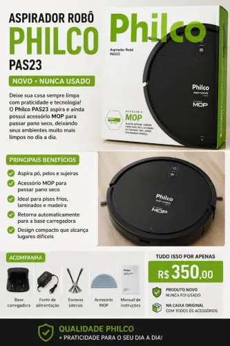 ASPIRADOR ROBÔ PHILCO PAS23 - NOVO, NUNCA USADO!