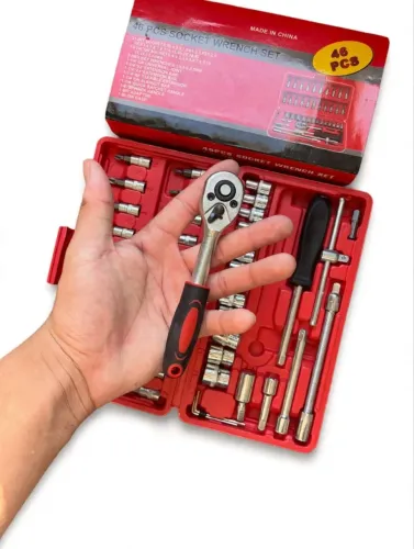 ?Kit Jogo de Ferramentas Soquetes e Catraca 46 Peças Completo Maleta