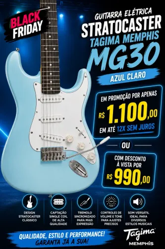 Guitarra elétrica stratocaster Tagima Memphis MG30 azul claro promoção