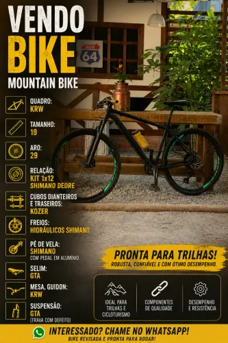 Bike KRW, QUADRO 19, ARO 29, Full Shimano Deore.