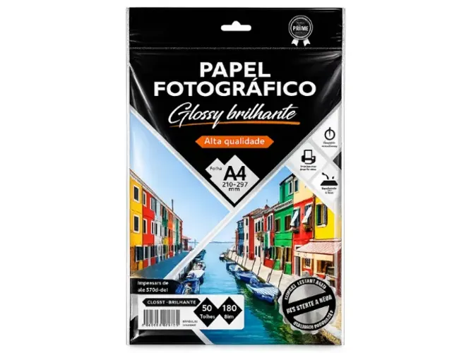 Papel Fotográfico A4 Glossy 180g Brilhante 50 Folhas Impressão