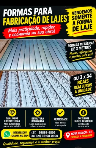 Formas novas para lajes com 3m so 150 reais