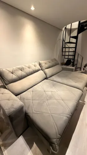 Sofá Retrátil Reclinável 3m Suede Velut Cinza c/ Molas no Assento até 18 x