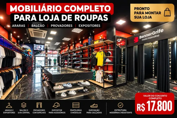 Mobiliário Completo para Loja de Roupas - Araras, Balcões e Provadores