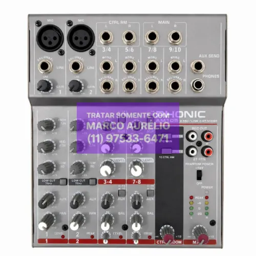 Mesa de Som Phonic AM 105 Canon 4 Estereo Phantom com Fonte - R$ 400