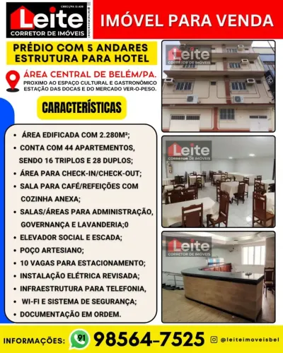 PRÉDIO COM ESTRUTURA PARA HOTEL OU AIRBNB A VENDA EM BELÉM/PA.<br>