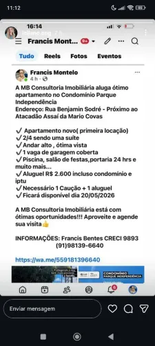 Alugo apartamento residencial independência