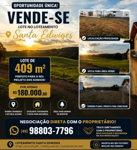 Ótimo Lote de 409 m2 localizado no Loteamento Santan Edwiges em Campos Novos - SC