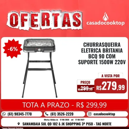 CHURRASQUEIRA ELETRICA BRITANIA BCQ90 COM SUPORTE 1500W 220V 066702190