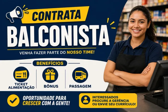Vaga de trabalho atendente balconista