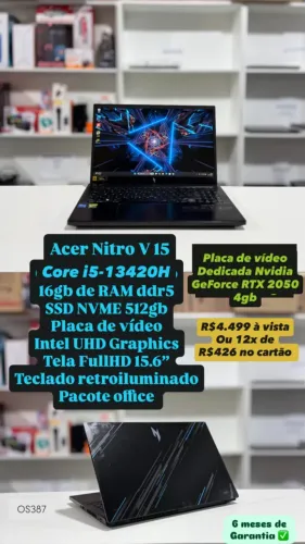 Acer Nitro V15 Gamer RTX 2050 | Core i5 13ª Geração | 16GB RAM