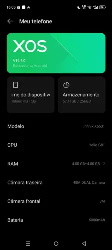Infinix hot 50i 256gb 8ram cinza