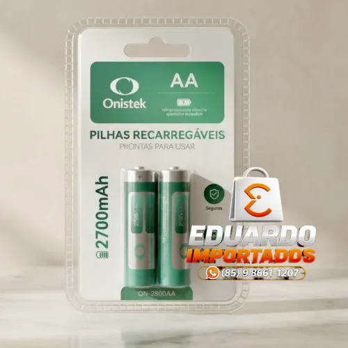 Kit com 2 Pilhas AA(Grossa) Recarregável, 2.700mAh Alta Duração (Controle, Joystick, PS)
