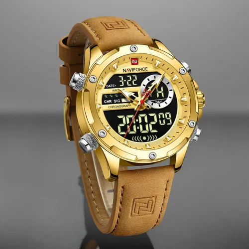 NAVIFORCE 9208 "Dourado" - Relógio Casual/Esportivo Analógico/Digital 