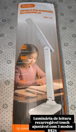 Luminária de leitura recarregável touch ajustável