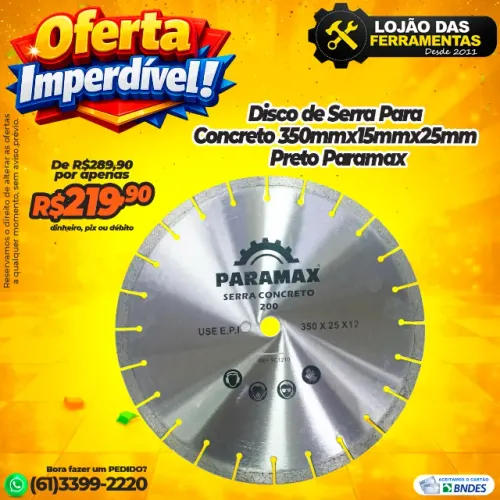 Disco de Serra Para Concreto 350mmx15mmx25mm Preto Paramax