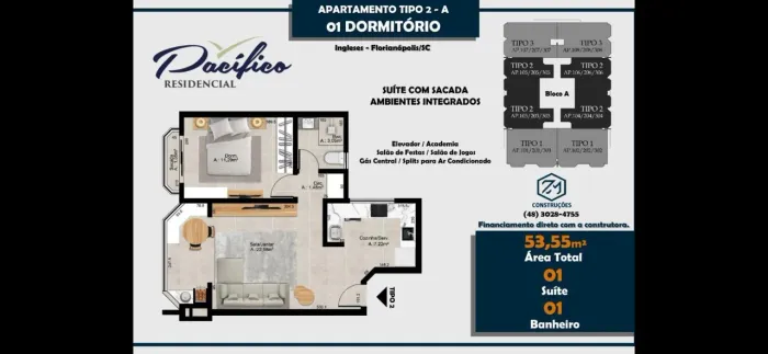 Apartamento moderno 1 dormitório. 