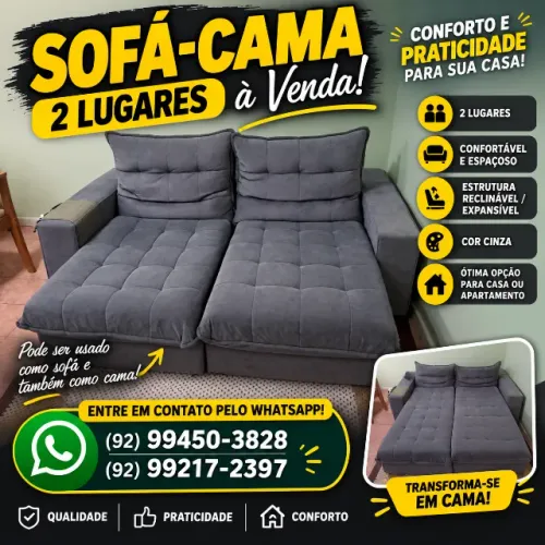 SOFÁ-CAMA 2 LUGARES CINZA