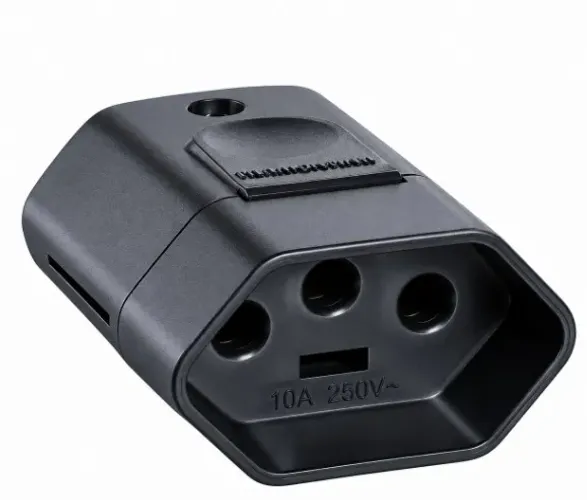 Adaptador Tomada 10A 250V 3 Pinos Preto Compacto para Equipamentos Elétricos pode retirar