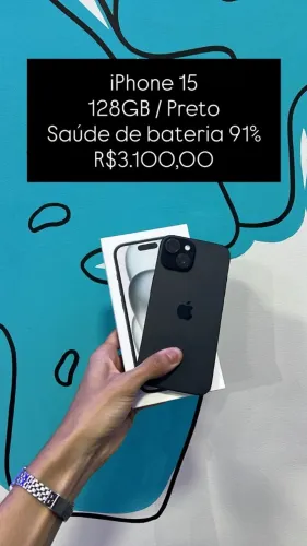 Seminovo: iPhone 15 128GB / Preto / Saude de Bateria 91% - Loja Fisica