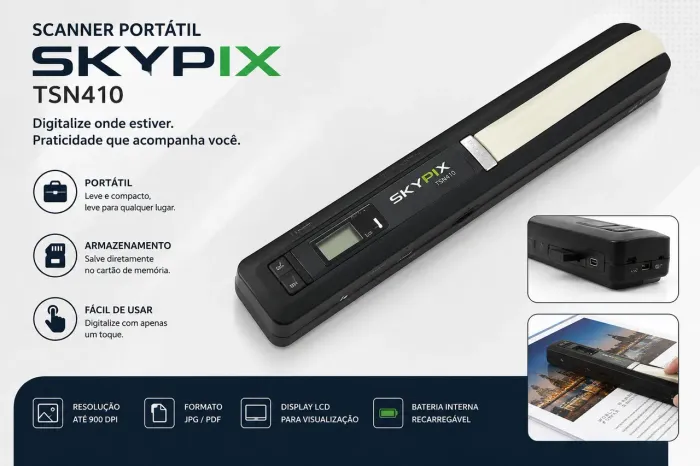 Scanner Portátil SkyPix TSN410 - Digitalize Documentos em Qualquer Lugar