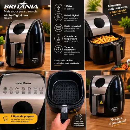 Air fryer digital Britânia 220w, usada poucas vezes.