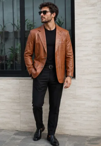 Jaqueta Blazer Couro Legítimo Caramelo M